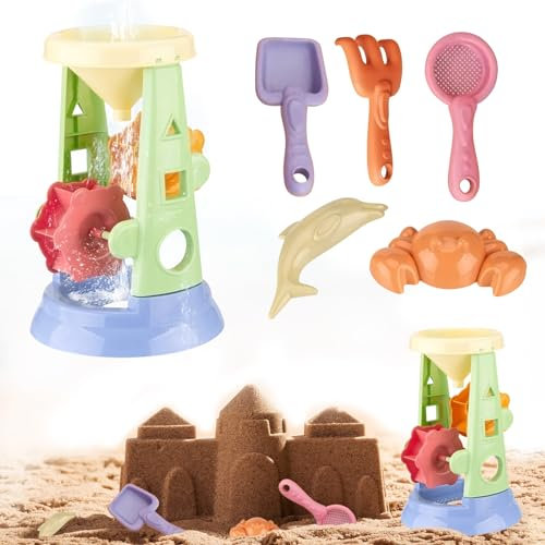 Sandspielzeug Sandförmchen Set,6pcs Sandkasten Spielzeug mit Wasserrad,Schloss Sandkasten Strandspielzeug Sand Förmchen Set,Spielstabil Sandspielzeug ab 1 2 3 4 5 Jahr Mädchen Junge (6pcs)