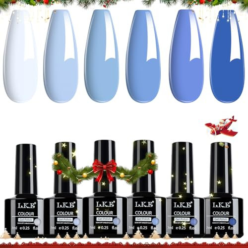 LKEE Nail Gel Polish- Pastel Nail Polishes Set 6 (Blue)