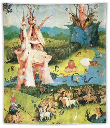 TINCHEW Poster Garden of Earthly Delights Hieronymus Bosch, Kunstdruck, Gemälde, Wandteppich, Wandteppich, Schlafzimmer, Heimdekoration, Geschenk, Zimmer, ästhetisch, 127 x 152,4 cm, 2 Stück