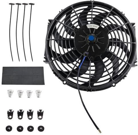 10” Universal High Performance Radiator Cooling Fan,12V Ultra Slim Electric Cooling Fan with Fan Mounting Kit (Black)