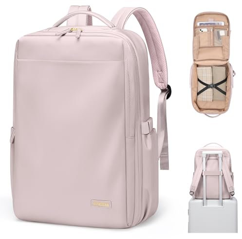 GOLF QUALITY Reiserucksack Damen, Handgepäck Rucksack, Travel Backpack für 17,3 Zoll Laptop, Anti Diebstahl Rucksack Flugzeug Handgepäck, Rucksackh Herren für Arbeit Schule Reise Grau Rosa