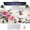 Grand tapis de souris de jeu pour bureau XXL, motif colibri et fleurs roses, tapis de souris pour clavier d'ordinateur étendu avec base antidérapante et bords cousus, 90 x 40 cm