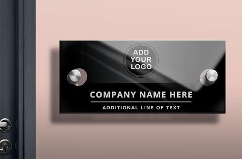 Customizable Acrylic Business Door Sign with Logo Slot, Elegant Dark Gray Satin Finish - Ideal for Offices, Reception Areas, and Professional Spaces