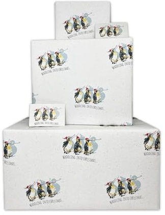 Twizler Lustiges Weihnachts-Geschenkpapier & passende Karte – Pinguine watschen – 4 Bögen & 4 Anhänger & passende Karte – 70 cm x 50 cm gefaltete Blätter – lustiges Weihnachts-Geschenkpapier