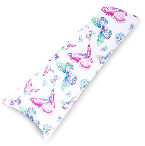PinkZebra Seitenschläferkissen Bezug 40 x120 cm aus 100% Baumwolle, Kissenbezug für Kinder & Erwachsene, Kissenhülle mit Reißverschluss, Öko-tex Standard 100, Schmetterlinge