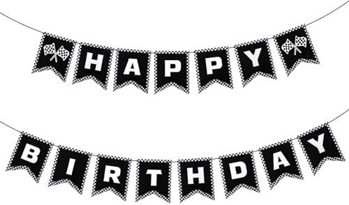 Race Car Happy Birthday Banner, Race Car Happy Birthday Banner Party Dekorationen, Racing Themed Party Supplies, Decorations Checkered Flags, Black and White Racing Banner, Racing Checkered Flag