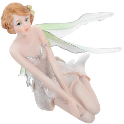 FUNOMOCYA Weiße Kunstharz Blumenfee Figur mit Feenflügeln als Deko