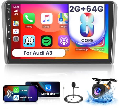 Hikity 8Cores 2+64G Autoradio Navi Für Audi A3 S3 RS3 8P Wireless Carplay Android Auto, Android 15 9Zoll Bildschirm Touch Display mit GPS WiFi Bluetooth FM RDS 32EQ 59UI Mirror Link Rückfahrkamera