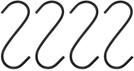 sourcing map 4pcs Long S Hooks 4 Inch Extra Long Metal S-Shaped Hanging Hooks High Manganese Steel S Hanger Storage Organizing Tool for Kitchen Garden Bathroom Garage Closet, Black