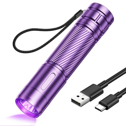GEARLITE LED Wiederaufladbar UV Schwarzlicht Taschenlampe, Leicht Mini UV Lampe Ultraviolettes Licht mit 395nm Robust Wasserfest für Bernsteinsuche Geocaching Heimtierurindetektoren (Violett)