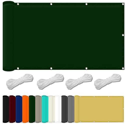 Lona de sombra para camping, 2.5 x 20 pies, impermeable, 98% de bloqueo UV, con cuerda gratis y kit de fijación, vela verde oscuro para pérgola, balcón y valla