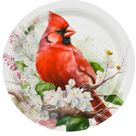 48Pcs Christmas Red Cardinal Paper Plates 7 Holiday Xmas Cardinals Birds Disposable Party Plate Watercolor Winter Small Dessert Cake Plates for Party Tableware Supplies Table Decor (48, Red Cardinal)