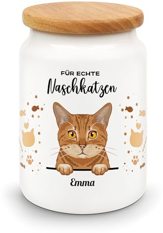 PfotenSchild Personalisierte große Leckerlidose Für Naschkatzen! - mit über 90 Rassen und Wunschnamen - hygienische und praktische Aufbewahrung von Katzen-Snacks | Geschenk für Katzenliebhaber