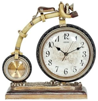 MENGLI-2024 Desk Clock Resin Vintage Silent Table Desk Clock Bicycle Desk Clock HD Glass Lens for Bedroom Living Room Indoor Decoration Tabletop Clock(Yellow)