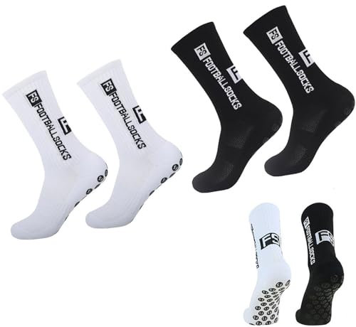 Nnicorns 4 Pairs FS Calzettoni Calcio Uomo, Grip Calze Antiscivolo Uomo, 39-46 Traspiranti Calzini Antiscivolo Calcio da Basket, Running, Ciclismo e Tennis Calcio Accessori(2Bianco+2Nero)