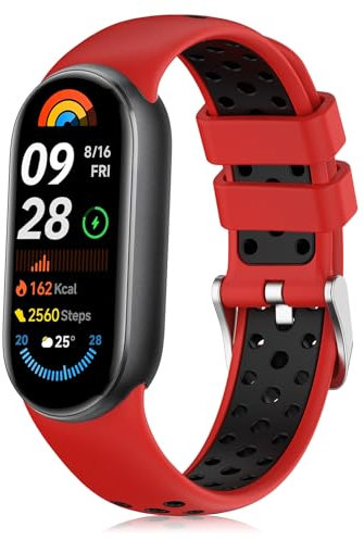 MiKoyi Armband Silikon Kompatibel mit Xiaomi Smart Band 10/9 / 8, Wasserdicht Weich Uhrenarmband für Xiaomi Smart Band 10/9 / 8, Rot Schwarz