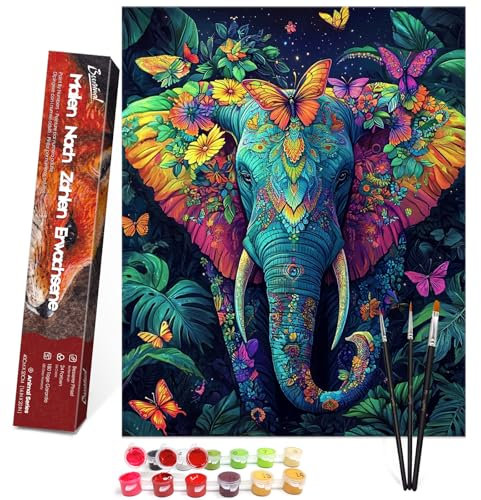 Bougimal Peinture par Numero Adulte Animal, Sans Cadre inclure Pinceaux et Acryliques Peintures - 40x50 cm, Éléphant