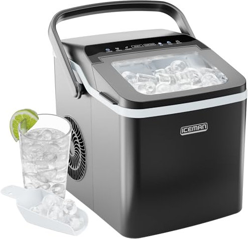 ICEMAN Dual-Size Ice Maker Countertop - Portable Ice Machine, Large and Small Ice Machine Maker with Self Cleaning, 9 Cubes in 7 Mins, 10kg/24hrs, for Home, Kitchen, Office, Party, Ice Scoop Included