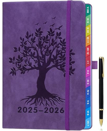 Kalender 2025 2026 A5, Wochenplaner & Terminplaner mit Monatsübersicht, Schulplaner 25/26 (Aug 2025 - Jul 2026), Farbig Gedruckte Innenseiten, mit Innentasche & Stift, 15,5 x 21,5 cm - Lila