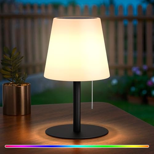 uuffoo Solar Tischlampe Outdoor 2-in-1 Solarladung & USB Aufladung dimmbar RGB 7 Farben Tischleuchte Kabellos IP44 aufladbar Solarlampen für Terrasse Camping Garten (Schwarz)