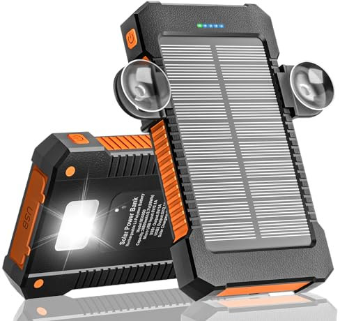 Chargeur Solaire 26800mAh avec Support à Ventouse, Batterie Externe Solaire 3 Ports USB avec Lampes de Poche Lumière Continue/SOS/Stroboscope pour Téléphone Portable