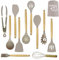 AEX Kitchen Cooking Utensils Set, 12 Pcs Non-Stick Silicone Cooking Kitchen Utensils Spatula Set with Holder, Wooden Handle Heat Resistant Silicone Kitchen Gadgets Utensil Set (Beige)