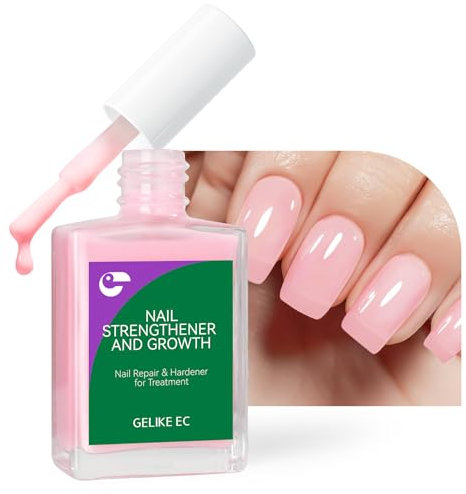 Gelike ec Nail Care Growth and Strengthener: Pink Nail Strengthener Repair for Thin Damaged and Brittle Nails 15ml