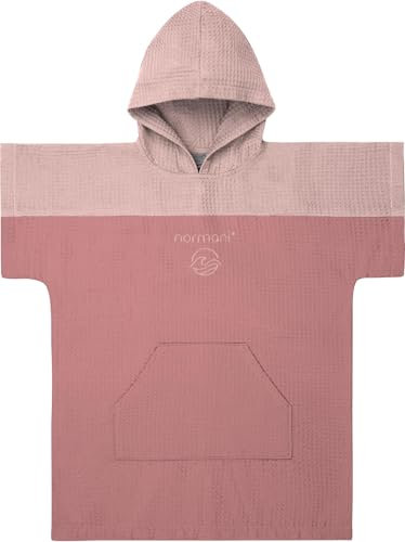 normani Kinder Badeponcho aus Waffelpique 100% Bambusviskose - Handtuch-Poncho mit Kapuze leicht und kompakt - Surfer Poncho in Europa hergestellt Farbe Rosa Größe 10-13 Jahre