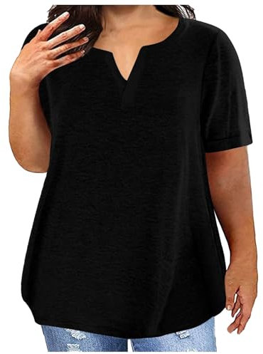Tee Shirt Femme Col V Grande Taille Coton Oversize Manches Courtes Ete Top Coupe ample T-Shirt Surdimensionné Pull Tunique Couleur Unie Chemisier DéContracté Hauts Blouse Basique Lâche Casual Pas Cher