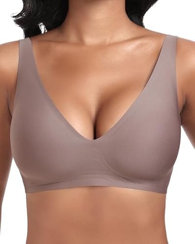 Jiuday Tiefer V Push Up BH Damen ohne Bügel Bequemer Jelly BH für Große Brüste Starker Halt Seamless Soft Bra Bügelloser Gepolstert Glatter Nahtloser Bralette