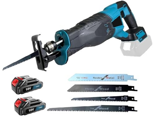 Akku Säbelsäge für Makita 18V 2x 3.0AH Akku,3500RPM Variabler Geschwindigkeit,Strichlänge 22mm,Universalsäge mit 4 Sägeblätter