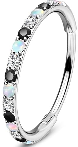 OUFER 20G Clicker Nasenpiercing Chirurgenstahl 316L Nasenring Transparente Violett/Schwarz CZ und Opal Helix Piercing Nose Hoop Knorpel Ohrpiercing für Frauen 6/7/8 mm