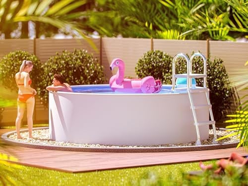 poolomio® Stahlwandpool rund 240 x 90 cm Weiß | Robuster Gartenpool als Aufstellbecken oder Einbaupool | Aufstellpool Komplettset mit Innenfolie 0,4 mm & Skimmer