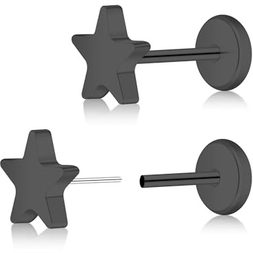 ZDE Frauen Ohrringe Threadless Flat Back Stern Ohrringe Titan Hypoallergene Knorpel Nicht-Nickel Rosa Push Back Ohrring Ohrstecker für empfindliche Ohren Einfache Ohrstecker