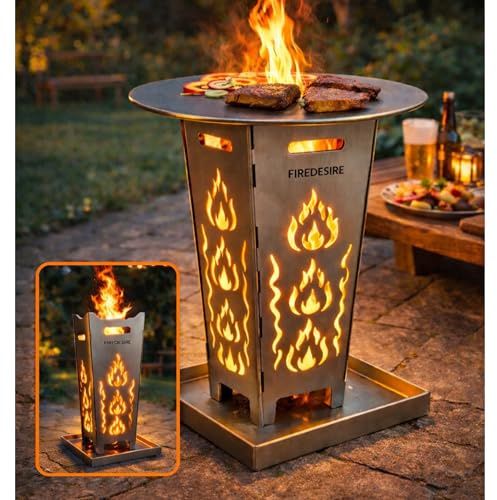 FireDesire Feuerkorb 80cm + Grillplatte + Ascheschale, Feuertonne, Feuerschale, Grilltonne, Ofen, Terassenofen, Grill