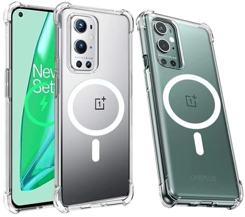 Magnetisch Hülle für OnePlus 9 Pro [Kompatibel mit MagSafe] [Transparent Anti-Gelb] [Militär Stoßfest] Stoßfeste Schutzhülle für 1 + 9 Pro Handyhülle - Transparent