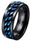 NUNCAD Personalisiert Wolfram Ring Herren 8mm Schwarz Blau Eheringe mit Drehbar Kette Inlay Zweifarbig Spinnerring Anxiety Ring für Männer Größe 58(18.5)