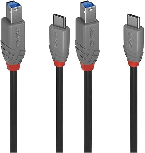 LINDY 0.5m USB 3.2 Cable, USB C Male to USB B 3.2 Male Type B, External Hard Drive, Scanner, Docking Station, Printer, HP, Canon, Epson (Pack of 2)