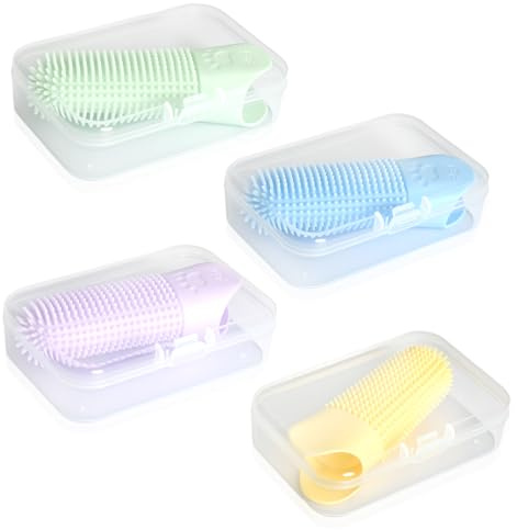 4 piezas Cepillos de Dientes de Silicona para Perros Gatos Pequeños con Cerdas de 360° Caja de Almacenamiento kit de Limpieza Dental para Mascotas Cuidado Dental Diario para la Higiene Bucal de las