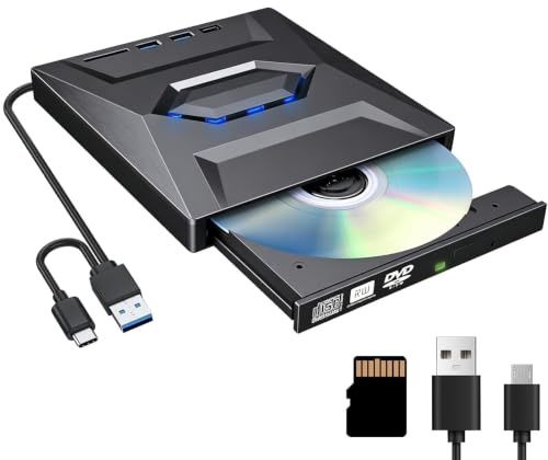 ZestEcho Lector DVD Externo USB 3.0 USB C Grabadora CD Portátil con SD