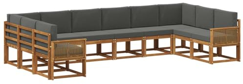 vidaXL Outdoor-Sofagarnitur mit Kissen 10 pcs Natur und Anthrazit, Gartenliege, modernes Lounge Set, wetterbeständige Möbel, perfekte Sitzgruppe für den Außenbereich