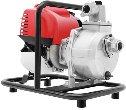 HUOMMGS Pompe a eau Thermique Moteur 4 Temps 38cm³ Motopompe Thermique mit 30m Hauteur de Refoulement & 8m Hauteur d’aspiration Max 135 L/Min Auto Amorçante Pompe à eau pour Irrigation