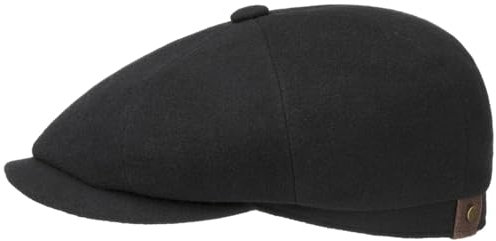 Stetson Hatteras Noir Schirmmütze Damen/Herren - Flatcap mit Wolle und Kaschmir - Wollmütze Herbst/Winter - Ballonmütze mit Flanelfutter - Flat Cap schwarz 59 cm