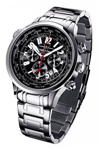 FIREFOX WORLDTIMER FFS40-102 Sunray schwarz Weltzeitanzeige Chronograph Herrenuhr Armbanduhr Sicherheitsfaltschließe massiv Edelstahl wasserdicht Miyota OS20 Kaliber