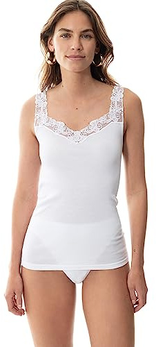 Mey Damen Sportshirt V-Ausschnitt Serie Noblesse | Mit Saum, Schmale Passform,Spitzenausschnitt, Breite Träger, Ohne auftragende Seitennähte, Gr. 38-50