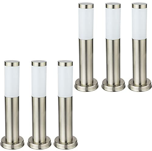 etc-shop 6er Set LED Außen Steh Lampen Hof Einfahrt Beleuchtung Edelstahl Garten Weg Stand Leuchten silber
