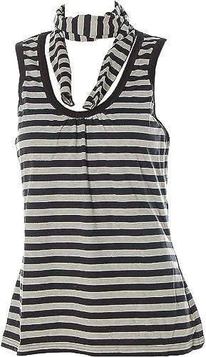 Flashlights Damen Top Rundhals Streifen Schal Schwarz Grau 44/46