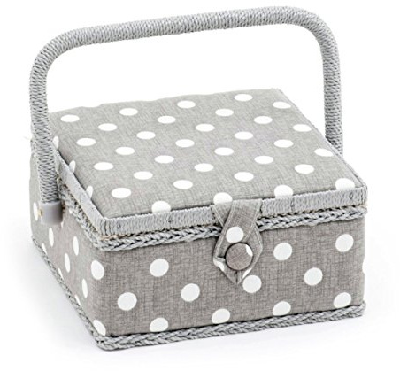 Hobby Gift Sewing Craft Hobby Storage Box, Small, Square, Polka Dot Grey