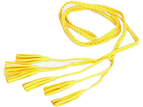 Cheerlife Damen Schmaler Flechtgürtel mit Quasten 0,6cm dünn Geflochten Kleid Belt Gürtel Kleidgürtel (Gelb)