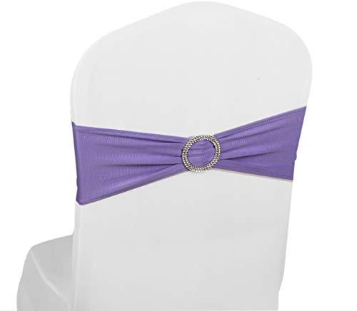 Elastic Stretch Spandex Chair Covers Sashes Bands With Buckle Bows For Wedding Home Party Suppliers Decorations (Light Purple, 100PCS)